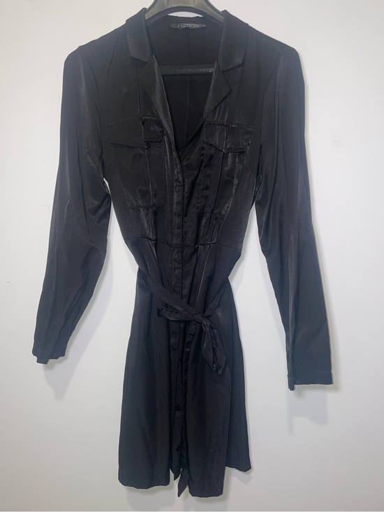Dynamite Dresses & Skirts - Dynamite Black Long-Sleeve Shirt Dress with Tie Waist Button Down - Silk Like